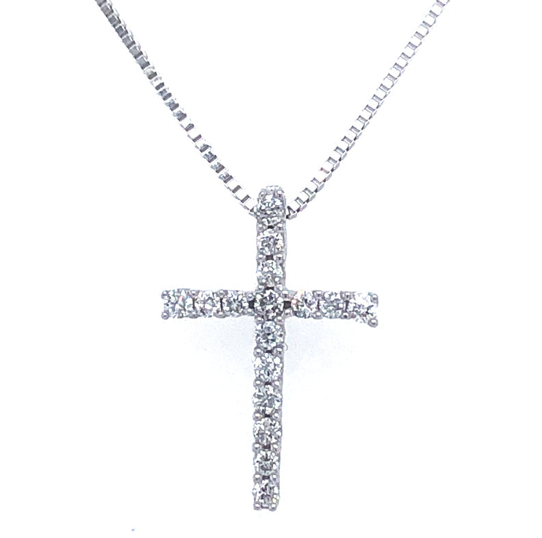 10k White Gold Diamond Cross Necklace