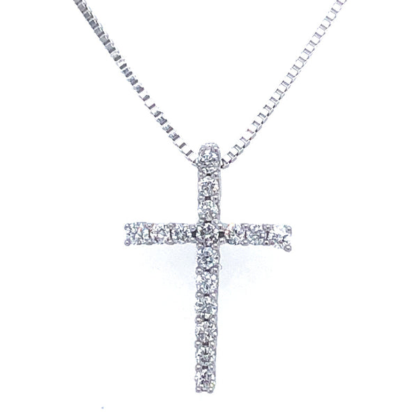10k White Gold Diamond Cross Necklace